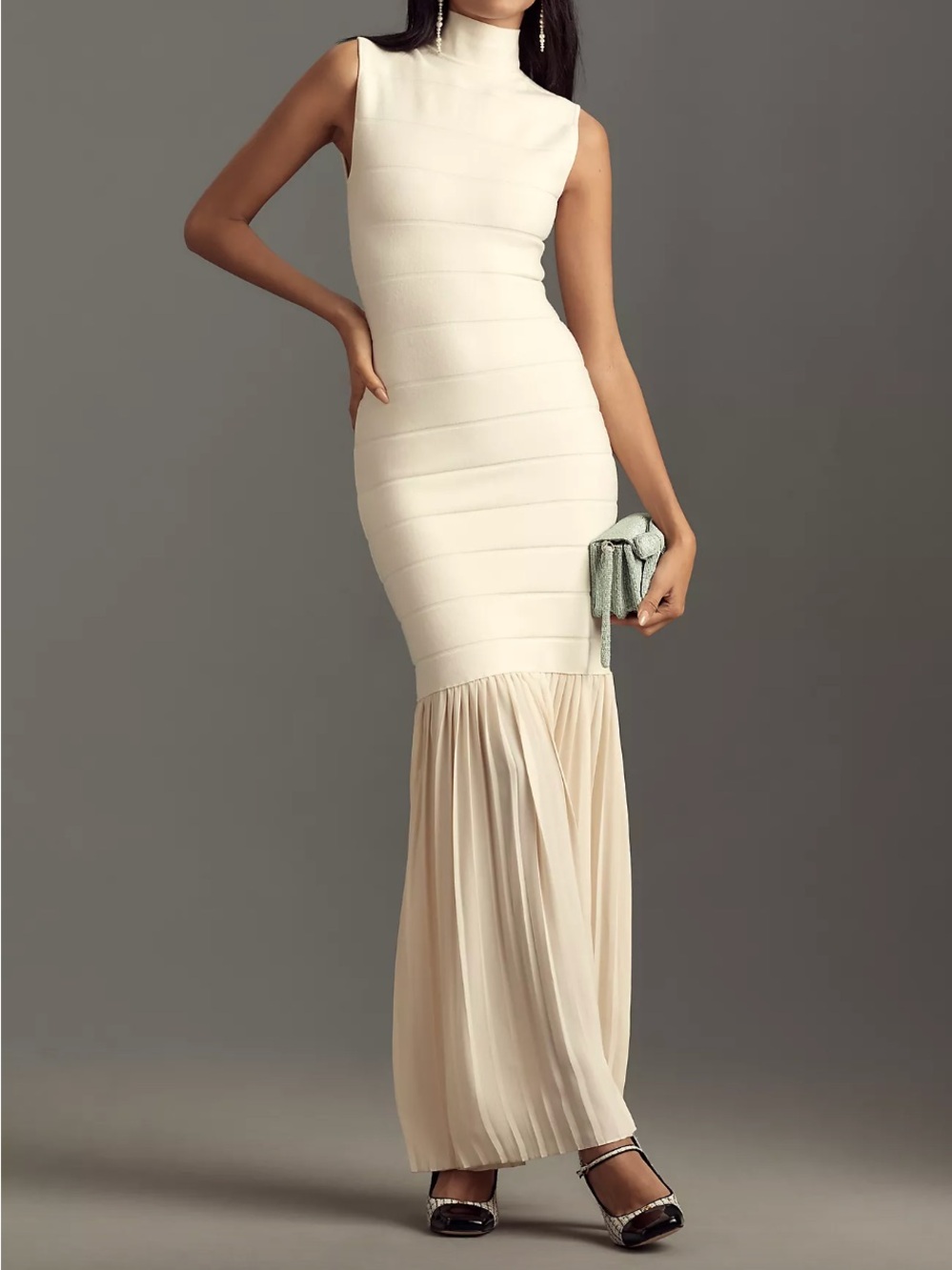 Anthropologie Blithe Cream Pleated Hem Maxi Dress